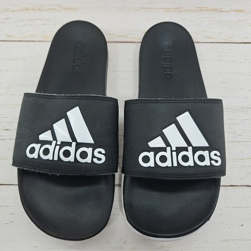 adidas Essentials Comfort‎ Slides Mens 8 Black White Sandal CG3427